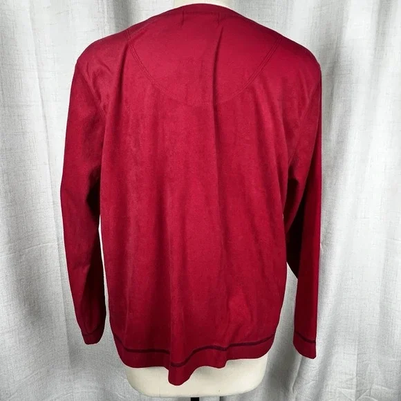 Oscar de La Renta Womans Size Large Red Sweatshirt Velvet Pullover Crew Neck - Picture 5 of 8